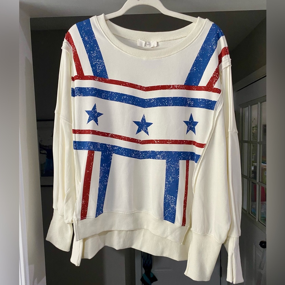 Women's White and Blue Star Jersey Top
